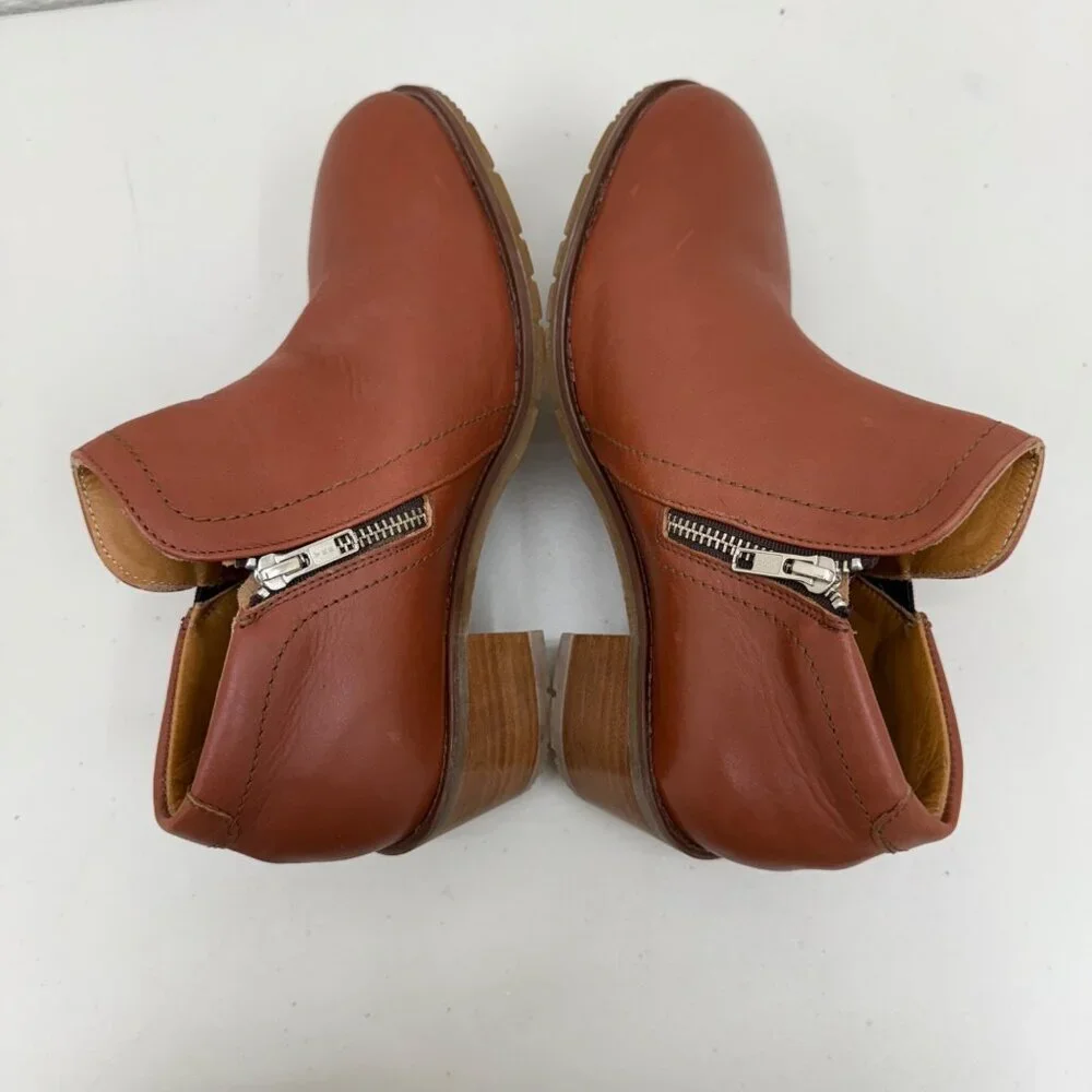 Xena Gravity Cognac Brown Leather Safety Toe Heel Booties Shoes Womens size 10 - Picture 6 of 9
